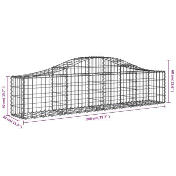 Gabionen mit Hochbogen 6 Stk. 200x30x40/60 cm Verzinktes Eisen