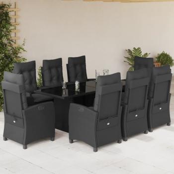 ARDEBO.de - 9-tlg. Garten-Essgruppe mit Kissen Schwarz Poly Rattan