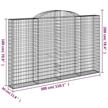 Gabionen mit Hochbogen 4 Stk. 300x30x180/200cm Verzinktes Eisen