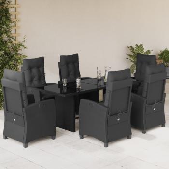 ARDEBO.de - 7-tlg. Garten-Essgruppe mit Kissen Schwarz Poly Rattan