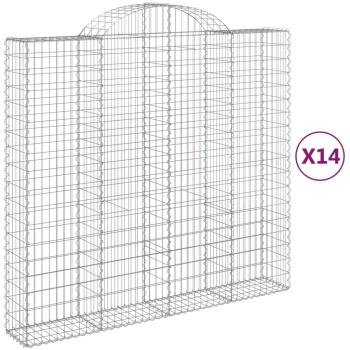 Gabionen mit Hochbogen 14Stk. 200x50x180/200cm Verzinktes Eisen