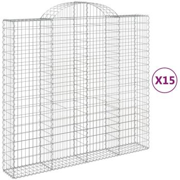 Gabionen mit Hochbogen 15Stk. 200x50x180/200cm Verzinktes Eisen