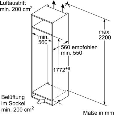 Neff KI2821SE0 N30 Einbaukühlschrank, Nischenhöhe 177,5 cm, 280 L, mit Gefrierfach, Schlepptürtechnik, Super Cooling, Vario Zone, Fresh Safe