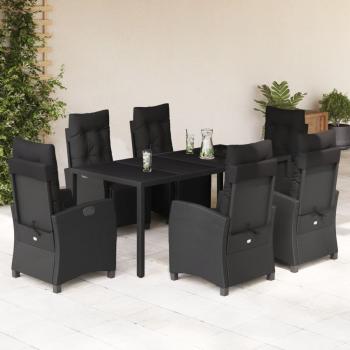 ARDEBO.de - 7-tlg. Garten-Essgruppe mit Kissen Schwarz Poly Rattan