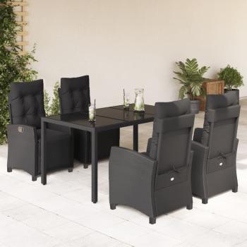 ARDEBO.de - 5-tlg. Garten-Essgruppe mit Kissen Schwarz Poly Rattan