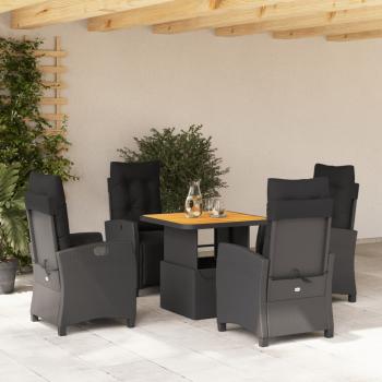 ARDEBO.de - 5-tlg. Garten-Essgruppe mit Kissen Schwarz Poly Rattan