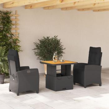 ARDEBO.de - 3-tlg. Garten-Essgruppe mit Kissen Schwarz Poly Rattan