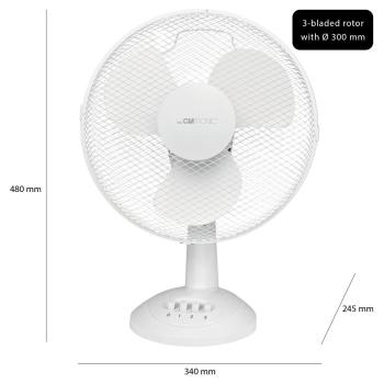 Clatronic VL 3602 Tischventilator, Ø 30cm, 3 Geschwindigkeiten, oszillierend, Metallschutzgitter, weiß (263699)