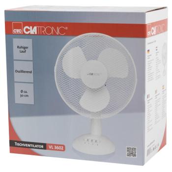 Clatronic VL 3602 Tischventilator, Ø 30cm, 3 Geschwindigkeiten, oszillierend, Metallschutzgitter, weiß (263699)