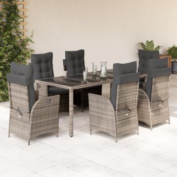 ARDEBO.de - 7-tlg. Garten-Essgruppe mit Kissen Grau Poly Rattan