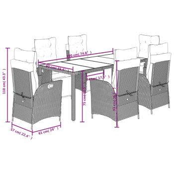 7-tlg. Garten-Essgruppe mit Kissen Grau Poly Rattan