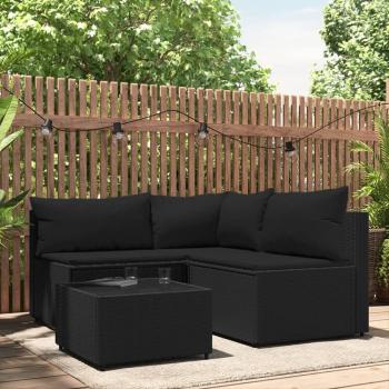 ARDEBO.de - 4-tlg. Garten-Lounge-Set mit Kissen Schwarz Poly Rattan