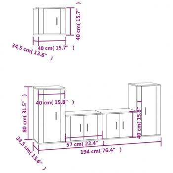 5-tlg. TV-Schrank-Set Hochglanz-Weiß Holzwerkstoff