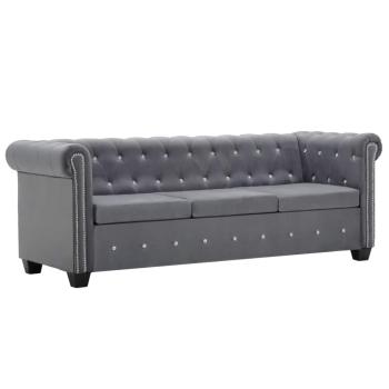 ARDEBO.de - Chesterfield Sofa 3-Sitzer Samtbezug 199x75x72 cm Grau