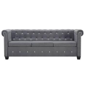 Chesterfield Sofa 3-Sitzer Samtbezug 199x75x72 cm Grau