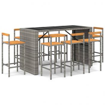 7-tlg. Gartenbar-Set Grau Poly Rattan & Massivholz Akazie