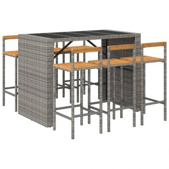 7-tlg. Gartenbar-Set Grau Poly Rattan & Massivholz Akazie