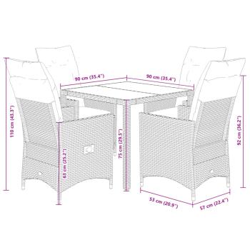 5-tlg. Garten-Essgruppe mit Kissen Grau Poly Rattan