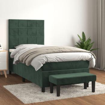 ARDEBO.de - Boxspringbett mit Matratze Dunkelgrün 90x190 cm Samt