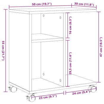 Beistelltisch mit Rollen Sonoma-Eiche 50x30x55 cm Holzwerkstoff