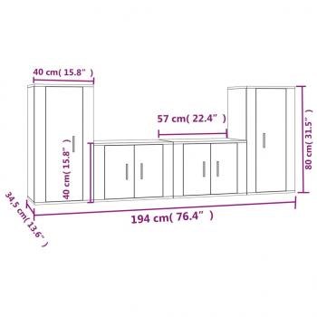 4-tlg. TV-Schrank-Set Hochglanz-Weiß Holzwerkstoff