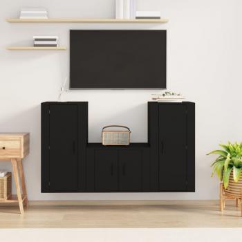 ARDEBO.de - 3-tlg. TV-Schrank-Set Schwarz Holzwerkstoff