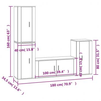 4-tlg. TV-Schrank-Set Hochglanz-Weiß Holzwerkstoff