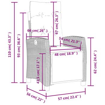 3-tlg. Garten-Essgruppe mit Kissen Grau Poly Rattan