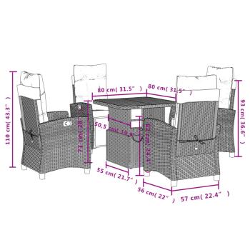 5-tlg. Garten-Essgruppe mit Kissen Grau Poly Rattan