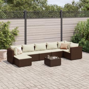 ARDEBO.de - 8-tlg. Garten-Lounge-Set mit Kissen Braun Poly Rattan