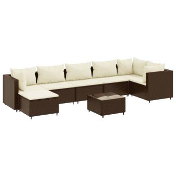 8-tlg. Garten-Lounge-Set mit Kissen Braun Poly Rattan