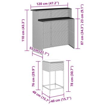 5-tlg. Gartenbar-Set mit Kissen Schwarz Poly Rattan