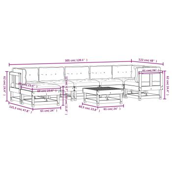 8-tlg. Garten-Lounge-Set mit Kissen Massivholz Douglasie