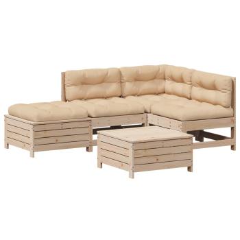 5-tlg. Garten-Lounge-Set mit Kissen Massivholz Kiefer