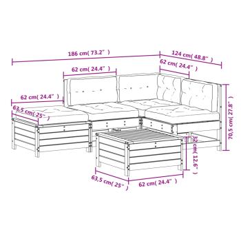 5-tlg. Garten-Lounge-Set mit Kissen Massivholz Kiefer