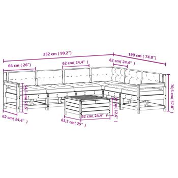 7-tlg. Garten-Lounge-Set mit Kissen Massivholz Kiefer