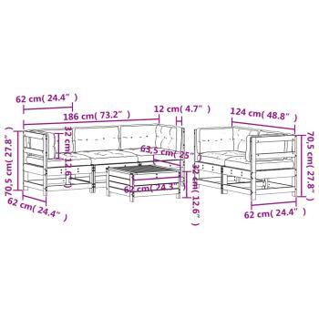 6-tlg. Garten-Lounge-Set mit Kissen Massivholz Kiefer