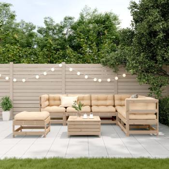 8-tlg. Garten-Lounge-Set mit Kissen Massivholz Kiefer