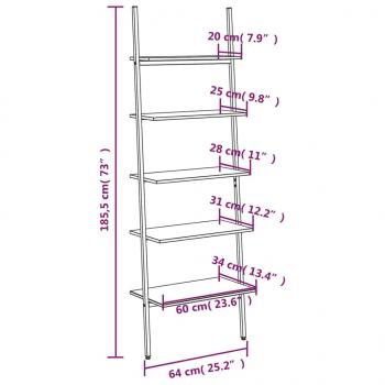 Leiterregal mit 5 Böden Hellbraun und Schwarz 64x34x185,5 cm