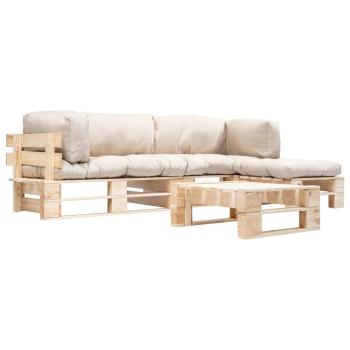 ARDEBO.de - 4-tlg. Paletten-Lounge-Set mit Kissen in Sandfarben Holz