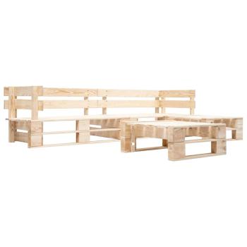 4-tlg. Paletten-Lounge-Set mit Kissen in Sandfarben Holz