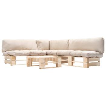 ARDEBO.de - 4-tlg. Paletten-Lounge-Set mit Kissen in Sandfarben Holz