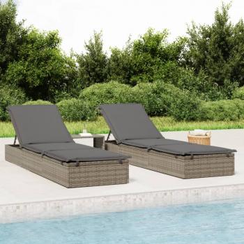 ARDEBO.de - Sonnenliege 1 Stk. mit Tisch Grau Poly Rattan