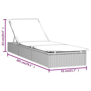 Sonnenliege 1 Stk. mit Tisch Grau Poly Rattan