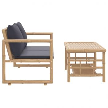 2-tlg. Garten-Lounge-Set mit Dunkelgrauen Kissen Bambus