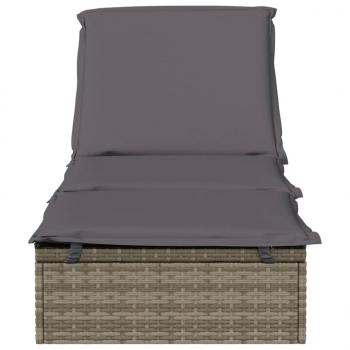 Sonnenliege 1 Stk. mit Auflage Grau 201x55x62 cm Poly Rattan