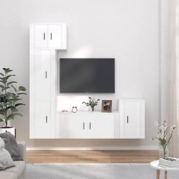 ARDEBO.de - 5-tlg. TV-Schrank-Set Hochglanz-Weiß Holzwerkstoff