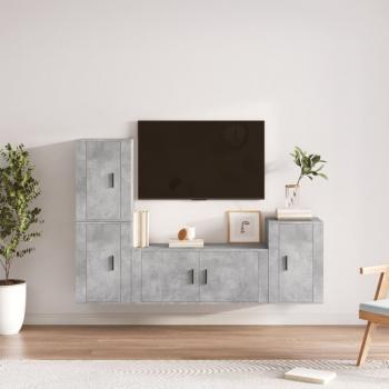 ARDEBO.de - 4-tlg. TV-Schrank-Set Betongrau Holzwerkstoff