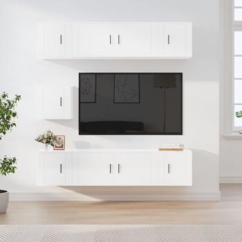 ARDEBO.de - 7-tlg. TV-Schrank-Set Hochglanz-Weiß Holzwerkstoff