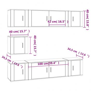 7-tlg. TV-Schrank-Set Hochglanz-Weiß Holzwerkstoff